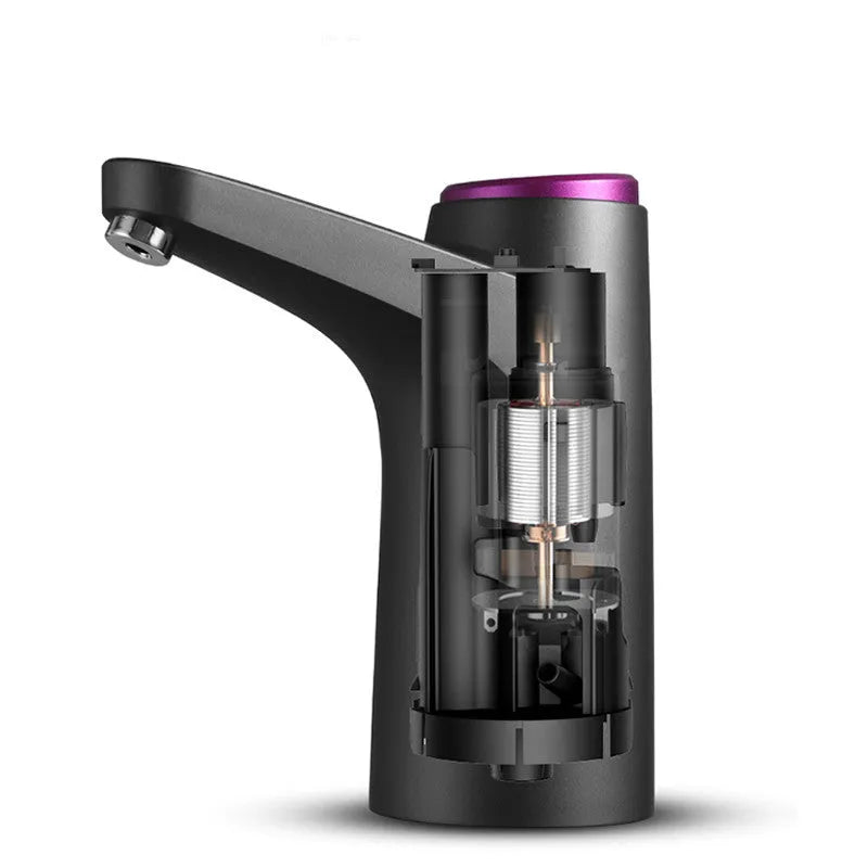 Dark grey touch automatic desktop water dispenser with USB charging and 50cm water pipe on kitchen countertop