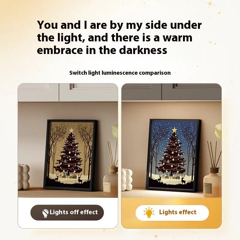 Christmas tree painting Bluetooth speaker desktop ornament with aluminium alloy frame, shiny colour, USB power, 18x24cm.