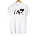 Matching MR and MRS couple T-shirts made from polyester fibre in multiple sizes