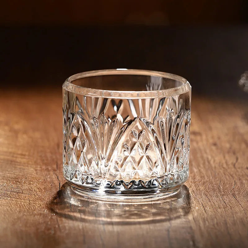 Stackable engraved glass wine glass set with two cups and sake barrel in simple style