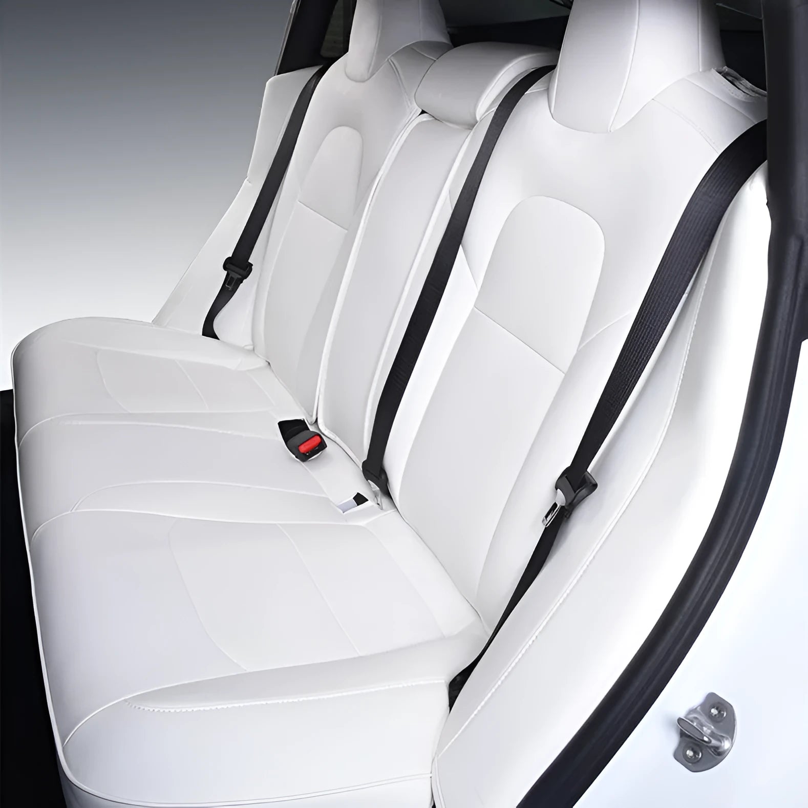 Black and white PVC chloroprene car seat covers for Tesla Model 3 and Model Y interior protection.