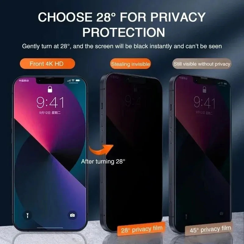 Transparent privacy screen protector for iPhone 11 and 13 with anti-spy glass and borderless edge