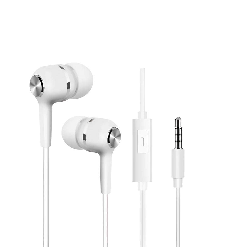 White in-ear subwoofer headphones with 3.5mm jack and 115dB sensitivity