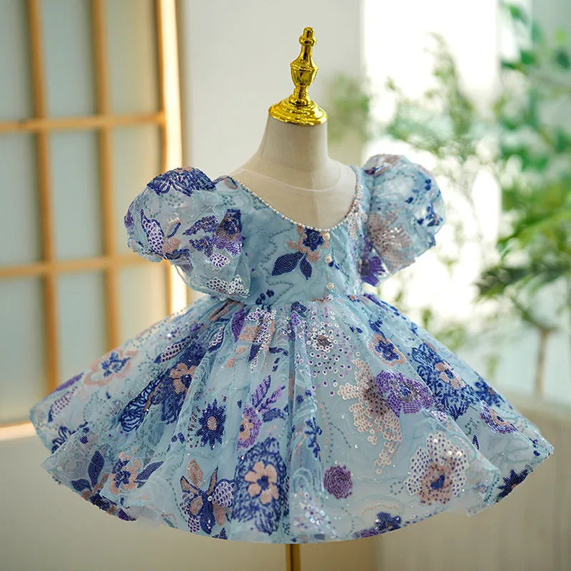Blue polyester princess dress for girls, full length, available in sizes 80cm to 160cm
