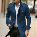 Men's plus size casual lapel jacket in army green cotton, showing mid-length cut and side pockets.