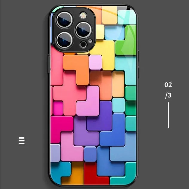 Cartoon geometry design silicone back cover case for iPhone on a solid background.