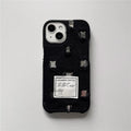 TPU mirror hole denim phone case for iPhone 12-15 series with rhinestone elements in rose red