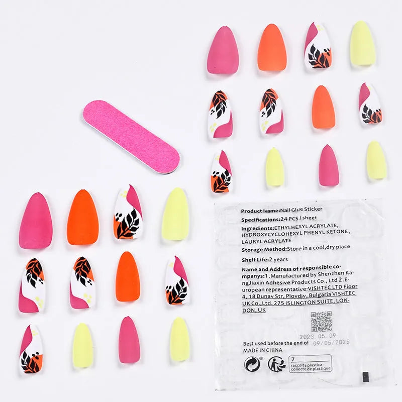 Wear Armour frosted finish nail stickers in medium almond shape showing four design patterns