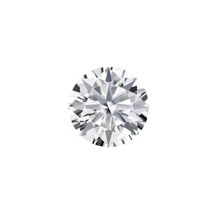 Round moissanite gemstone with eight hearts and eight arrows facet pattern on a white background.