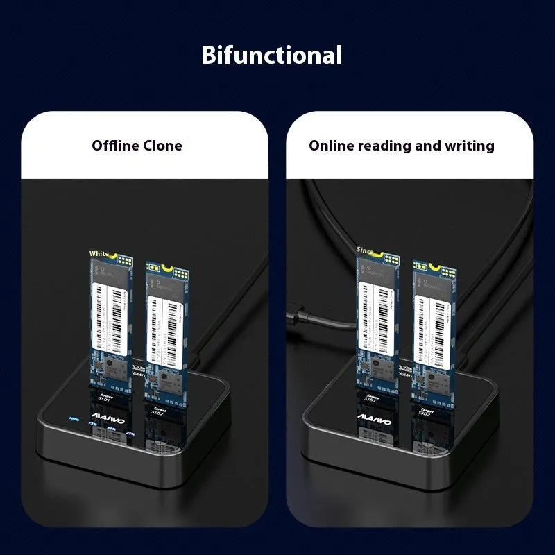 MAIWO K3016 M.2 SSD hard drive dock cloning station with data cables and power adapter