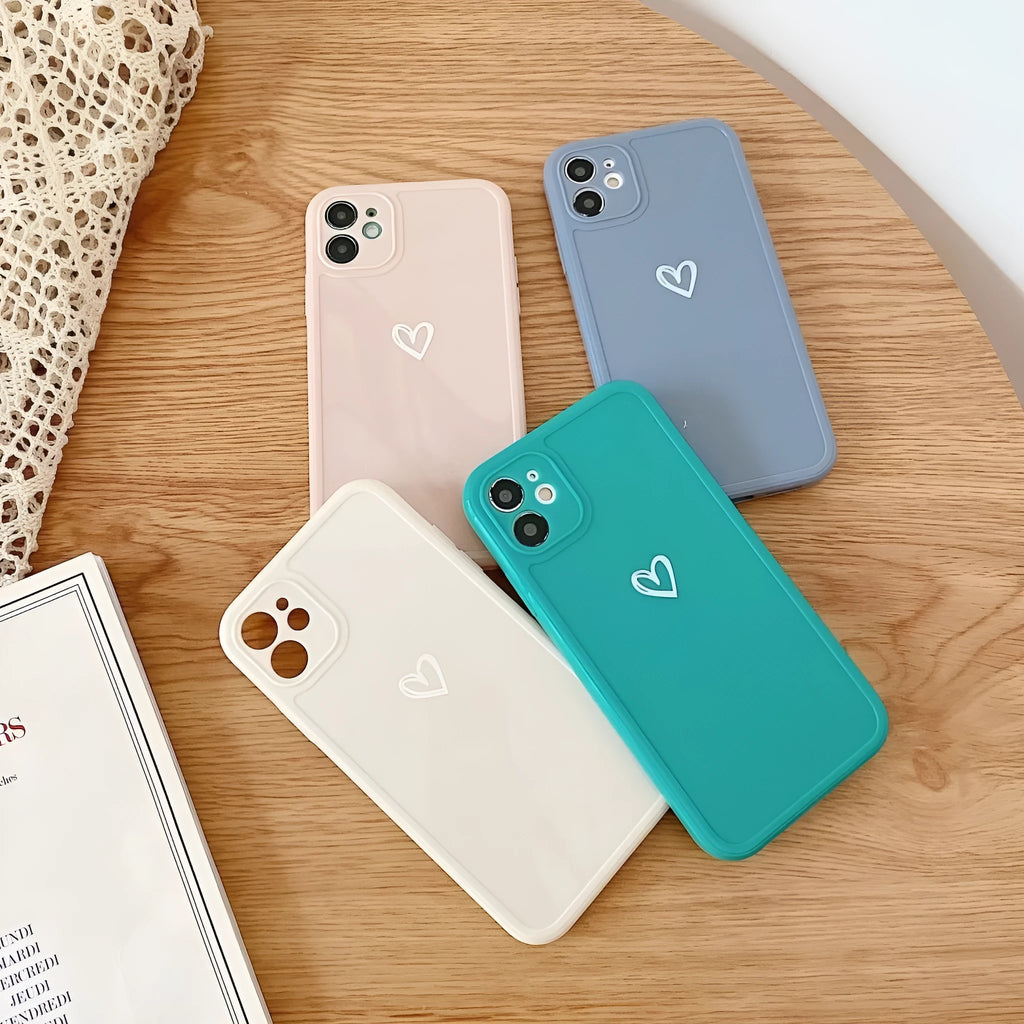 Couples Love solid colour TPU phone case for iPhone, available in Grey, Light Blue, Pink, and White