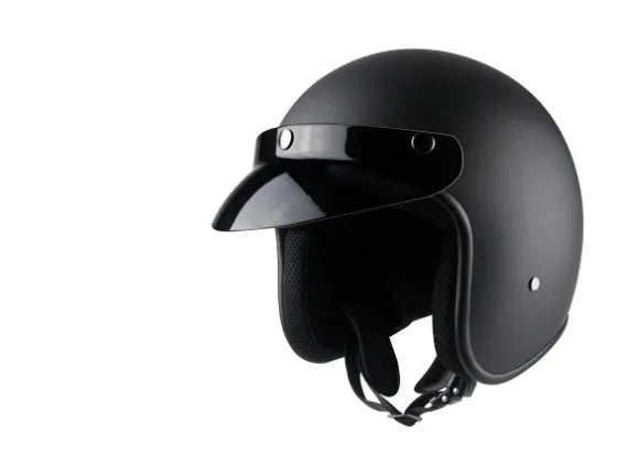 Men and women retro half-face motorcycle helmet in matte black with ABS shell