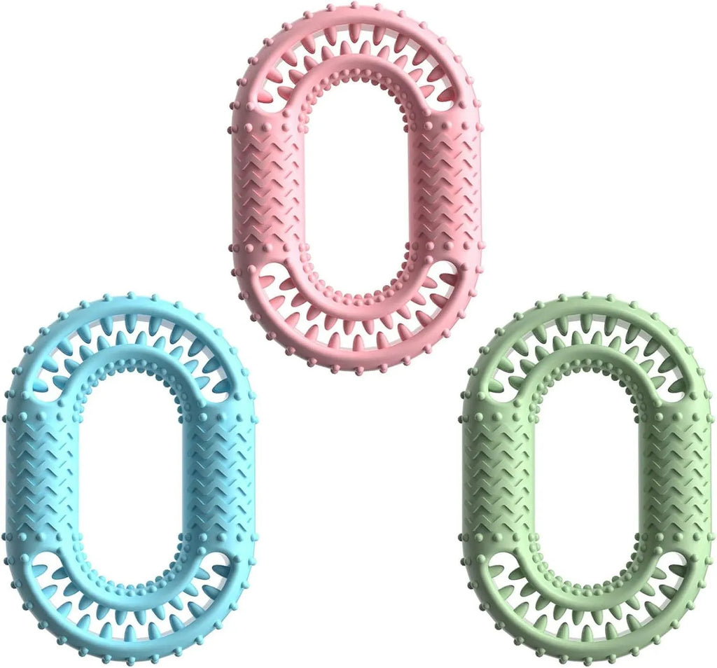 Blue o-ring shaped dog chew toy for dental health and aggressive chewers