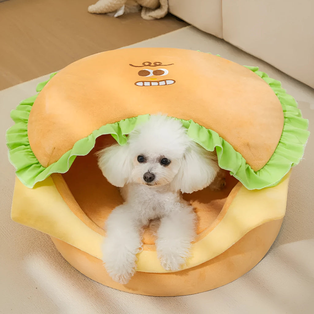 Grey foldable cat kennel with enclosed design and removable light grey faux fleece mat inside