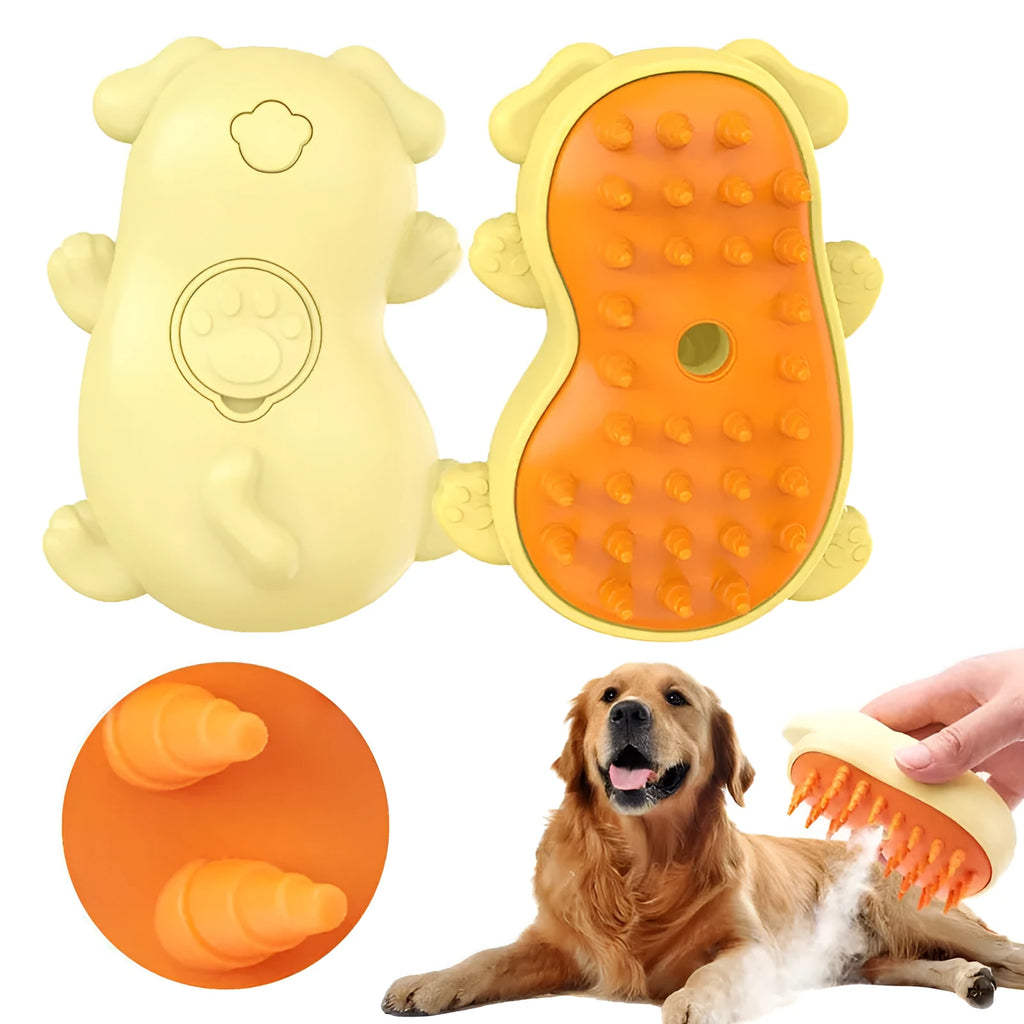 Pet steamy brush grooming tool with 3-in-1 functionality for cats and dogs