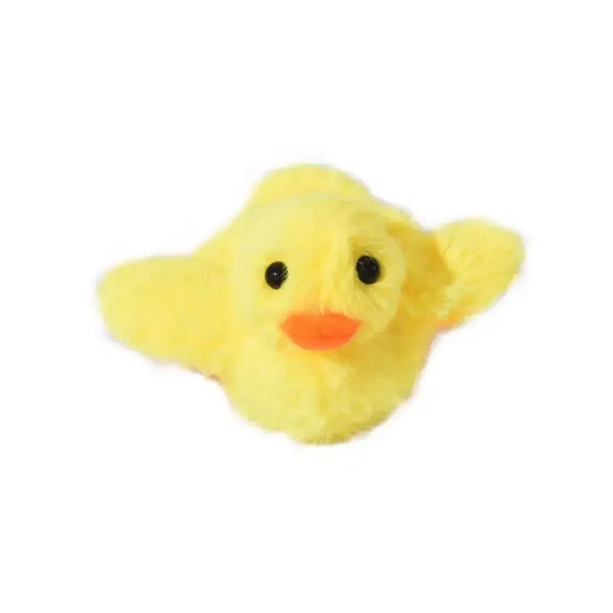 Yellow polyester plush duck cat toy with electric flapping wings on green background