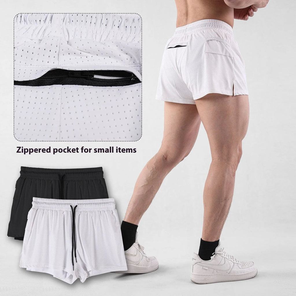 Men's quick-drying nylon summer shorts in black and white colours with mid waist fit