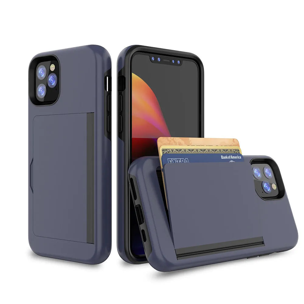 Solid colour protective mobile phone case for iPhone 11 series in black, red, pink, blue, dark blue, or purple