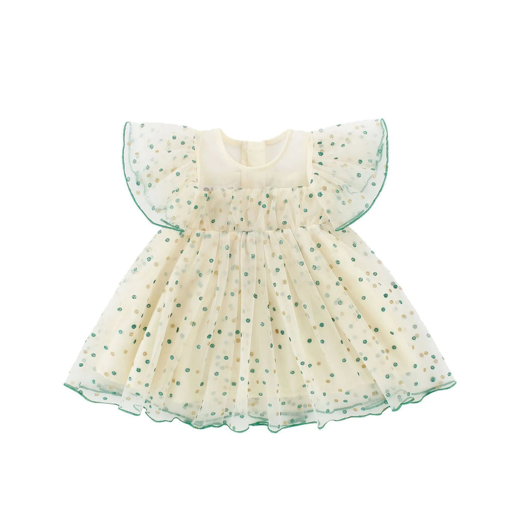 Children girls green striped yellow A-line sleeveless party romper dress cotton blend 80-140cm