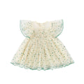 Children girls green striped yellow A-line sleeveless party romper dress cotton blend 80-140cm