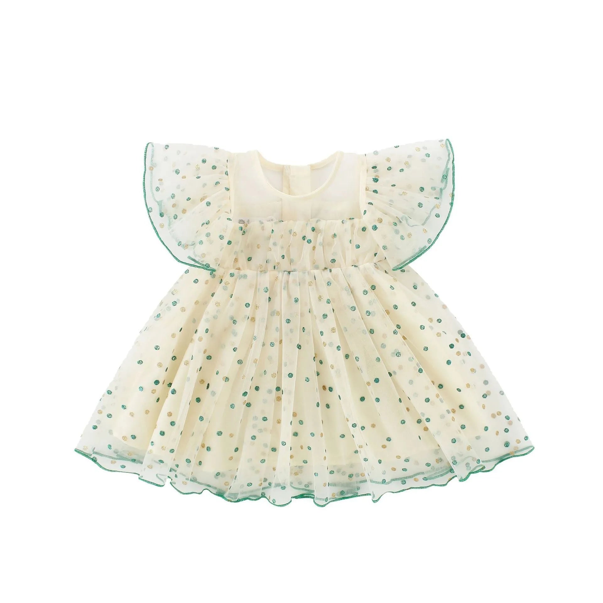 Children girls green striped yellow A-line sleeveless party romper dress cotton blend 80-140cm