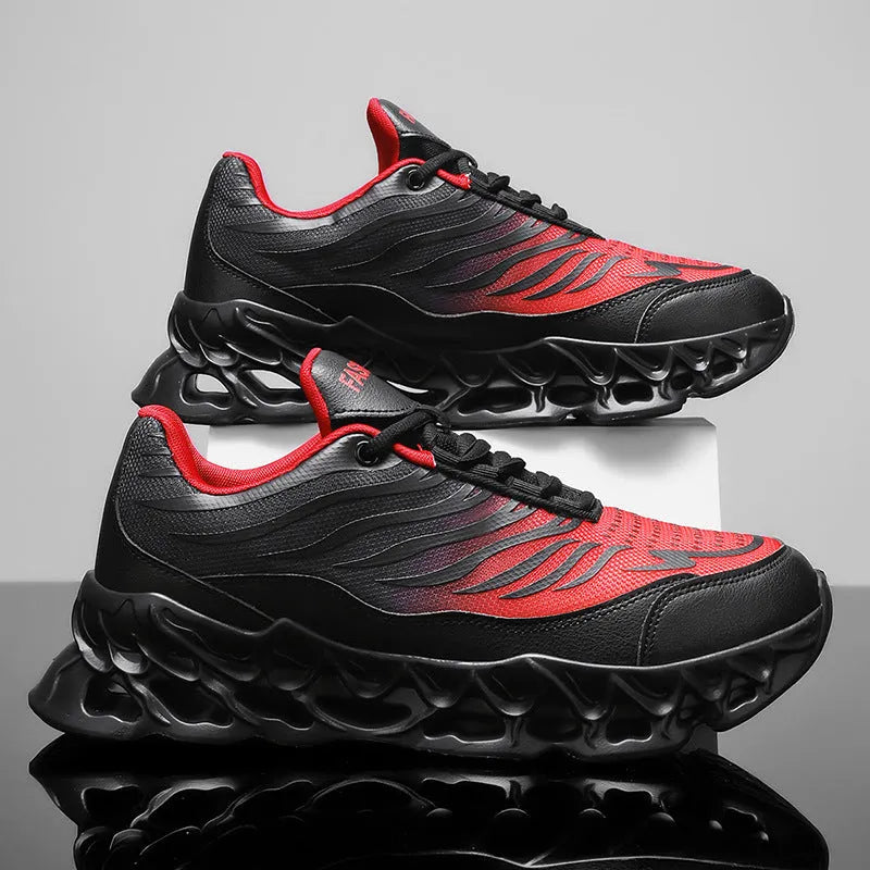Men's lace-up thick-soled daddy sneakers in Black Grey with mesh upper and PU sole