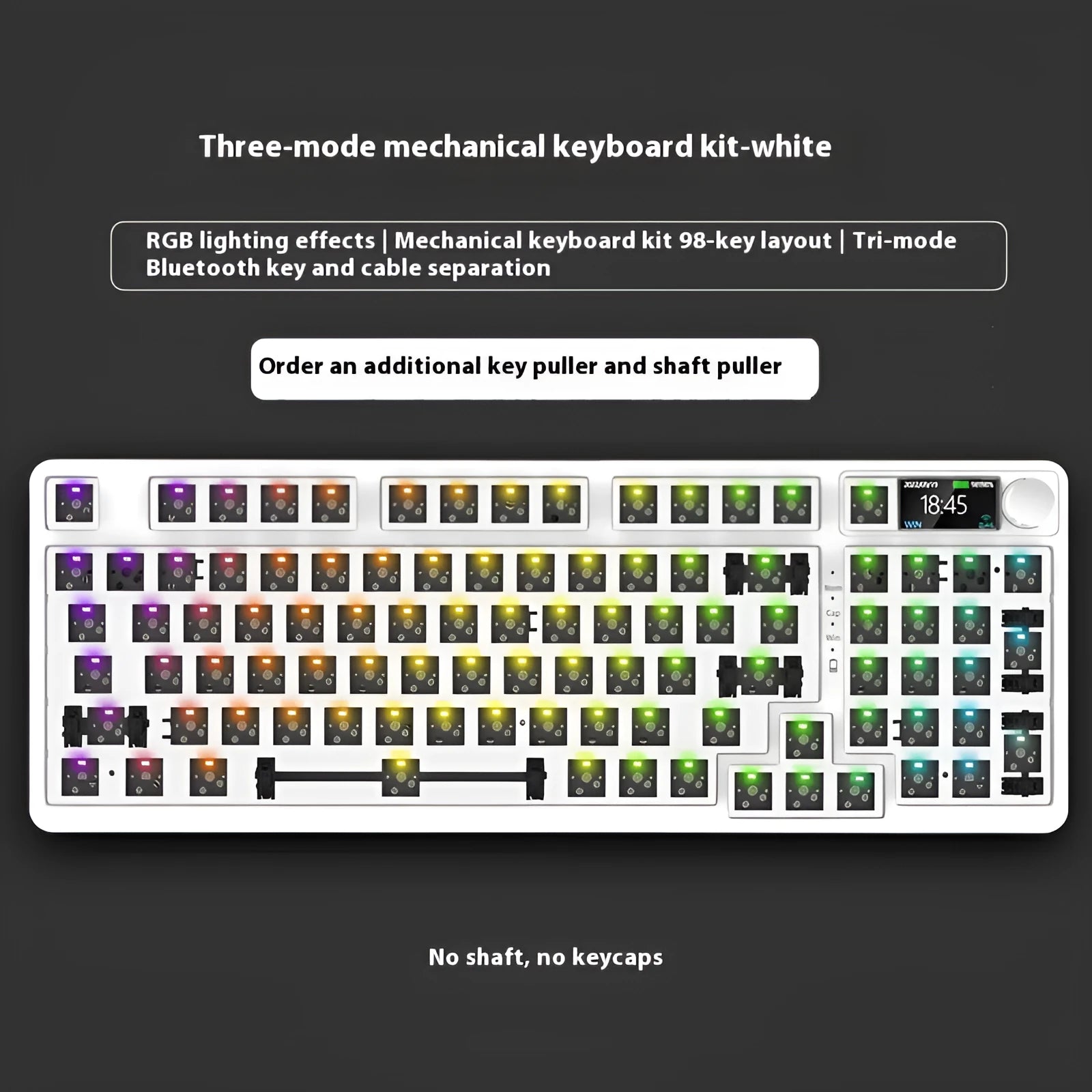 98-key wireless Bluetooth mechanical keyboard kit with metal knob and multiple colour background options