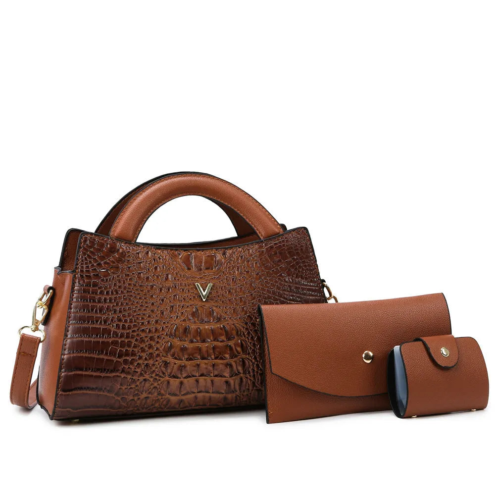 Women's square vertical crossbody handbag with crocodile pattern PU material and zipper pocket in selected colour