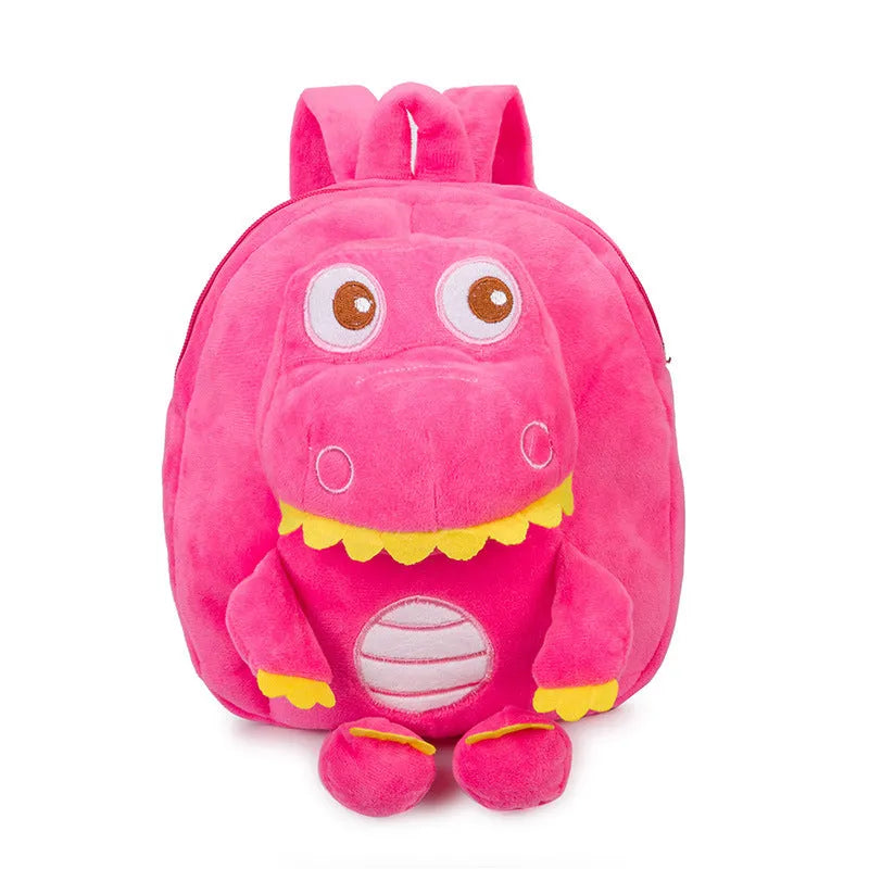 Dinosaur plush backpack with embroidery detail in blue colour with soft handle