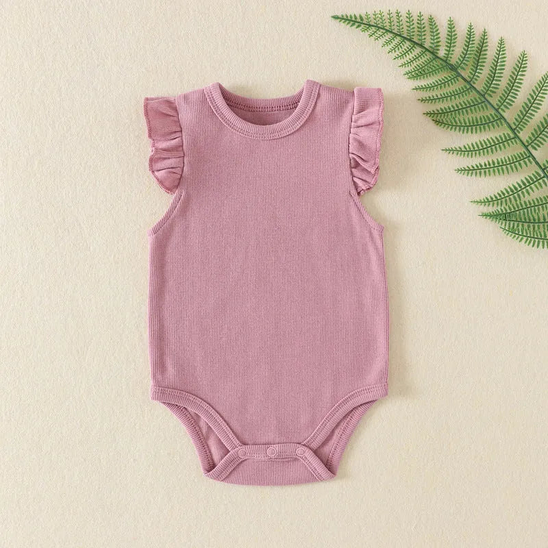 Newborn baby girl cotton knitted triangle onesie jumpsuit in dark gray with hidden snap closure