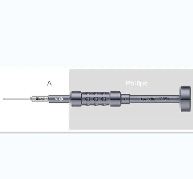 Grenade-shaped aluminium handle iPhone repair screwdriver with five bits including T2 cross triangle tail screw.