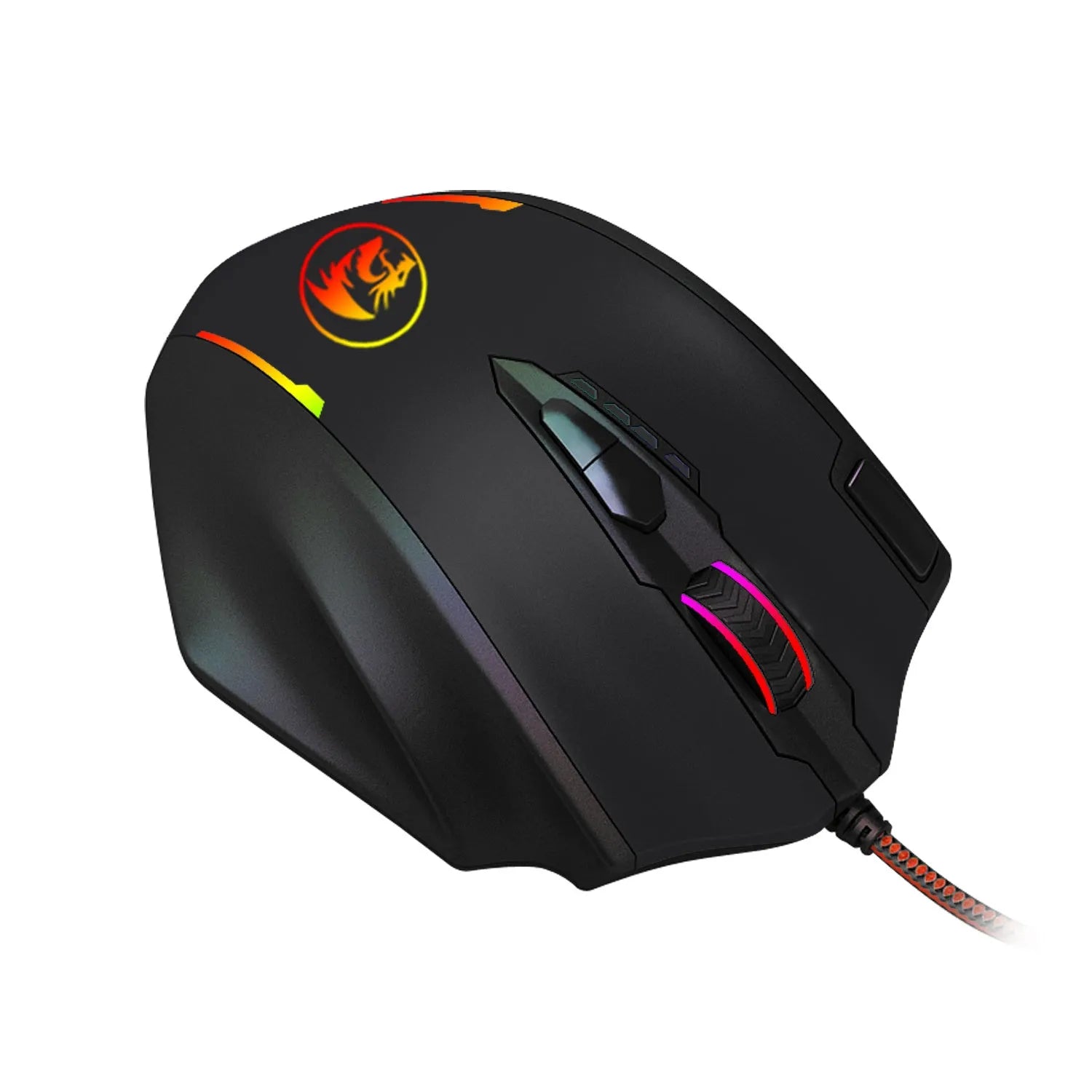 Redragon M908 black one-hander gaming mouse with ergonomic contour and adjustable weight system