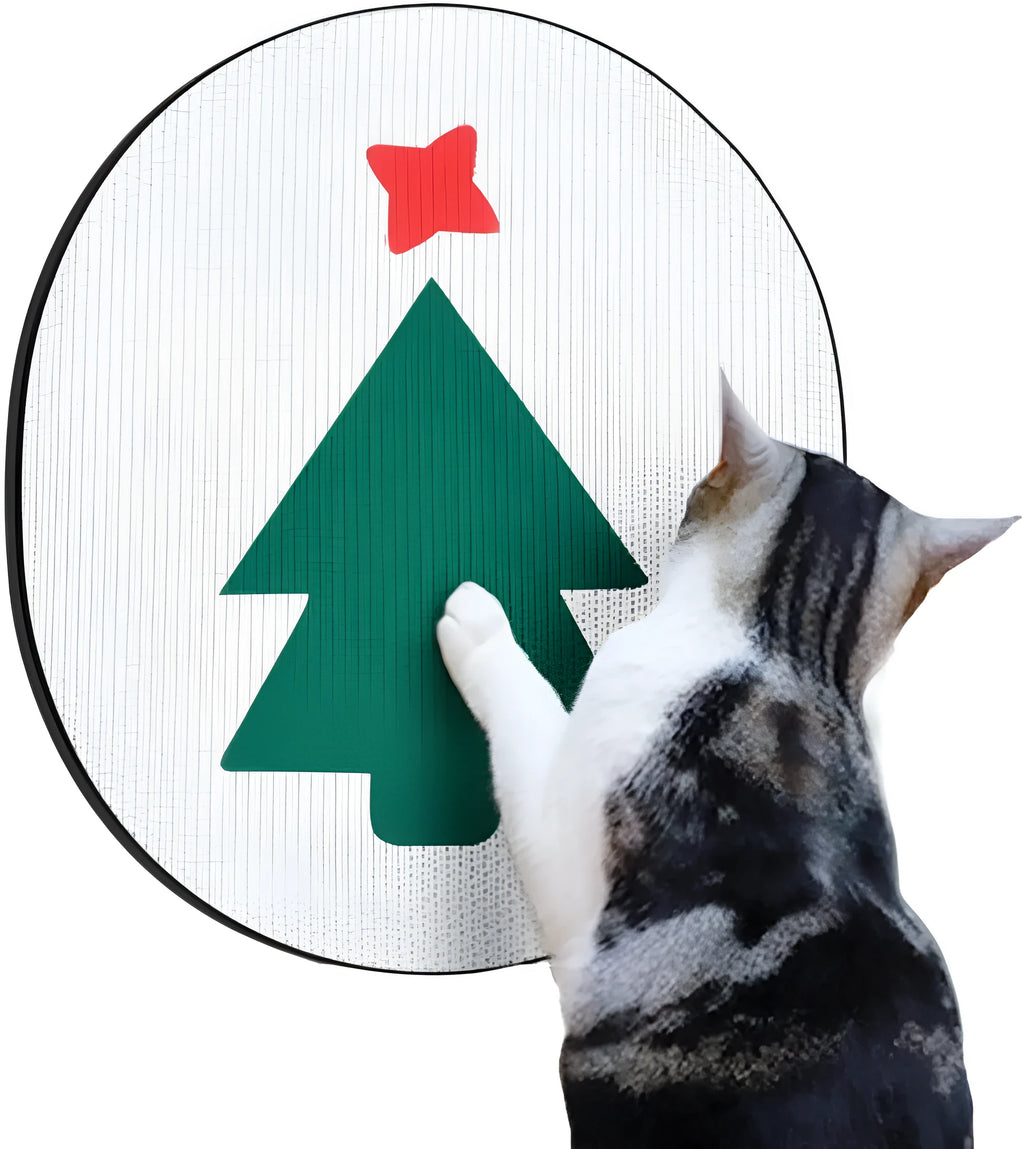 Wall mounted vertical cat scratch pad made of corrugated cardboard on a home wall