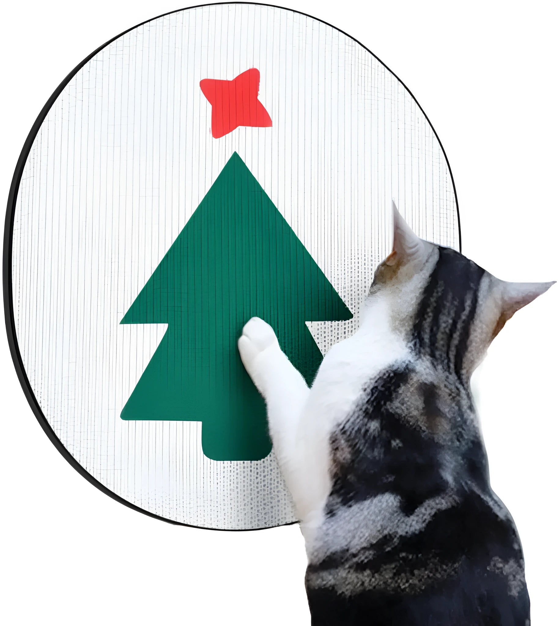 Wall mounted vertical cat scratch pad made of corrugated cardboard on a home wall
