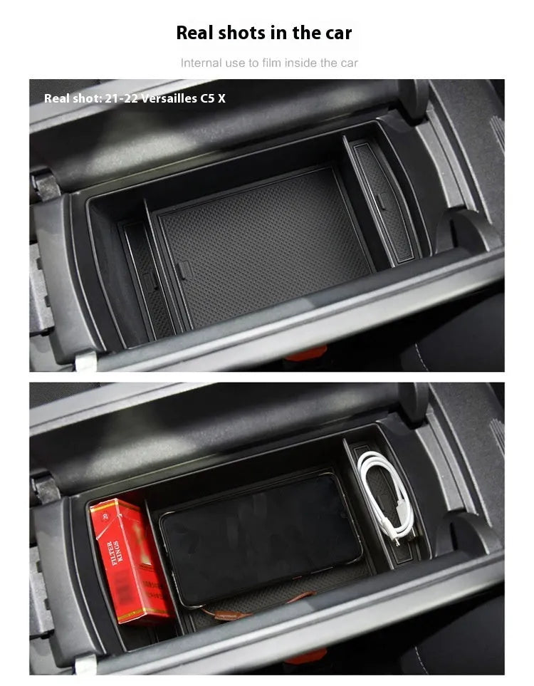 Black plastic waterproof armrest storage box for Versailles C5 X with handle
