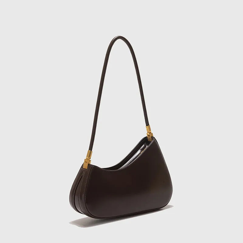 Women's oval-shaped PU leather underarm handbag in multiple colours with sandwich pocket design