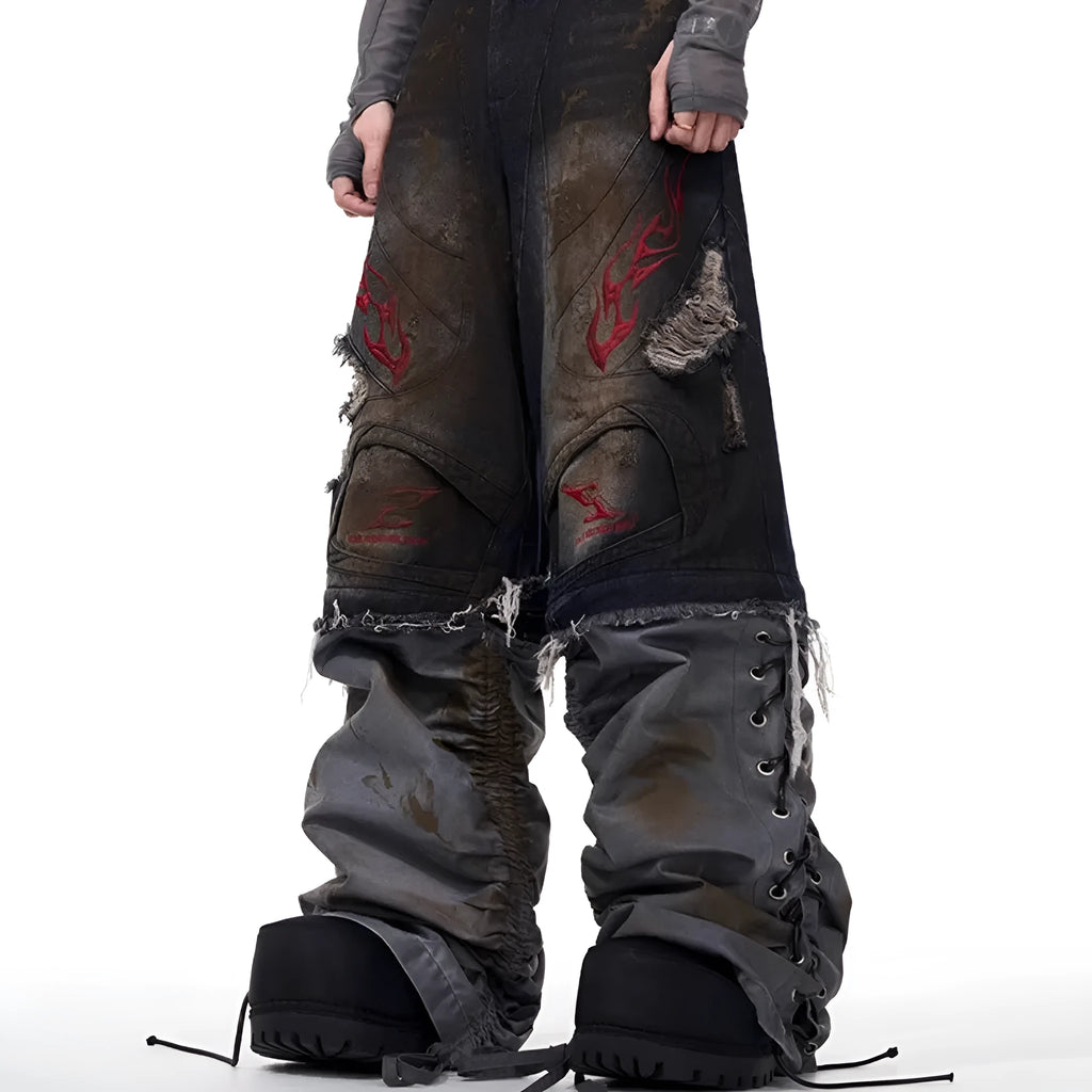 Men's retro jeans with detachable trouser legs in wide-leg denim with mid-high waist