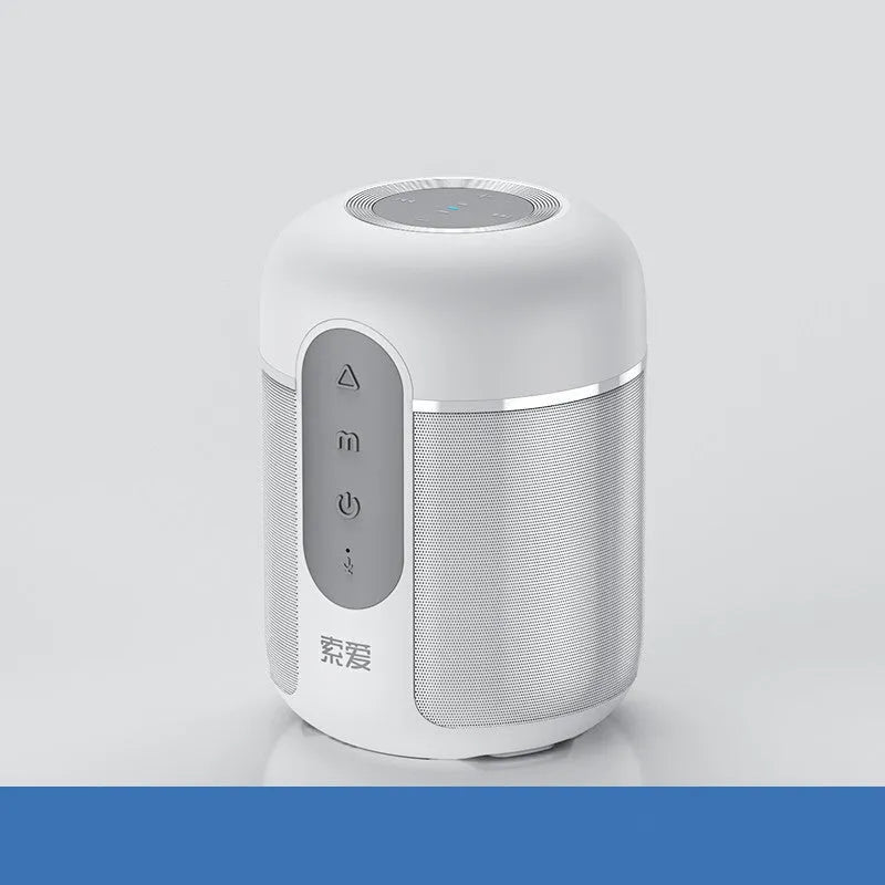 Black portable Bluetooth speaker with compact 72mm by 99mm dimensions showing connection ports