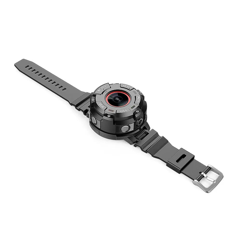Black waterproof sports digital camera with 290mm length and USB charging cable