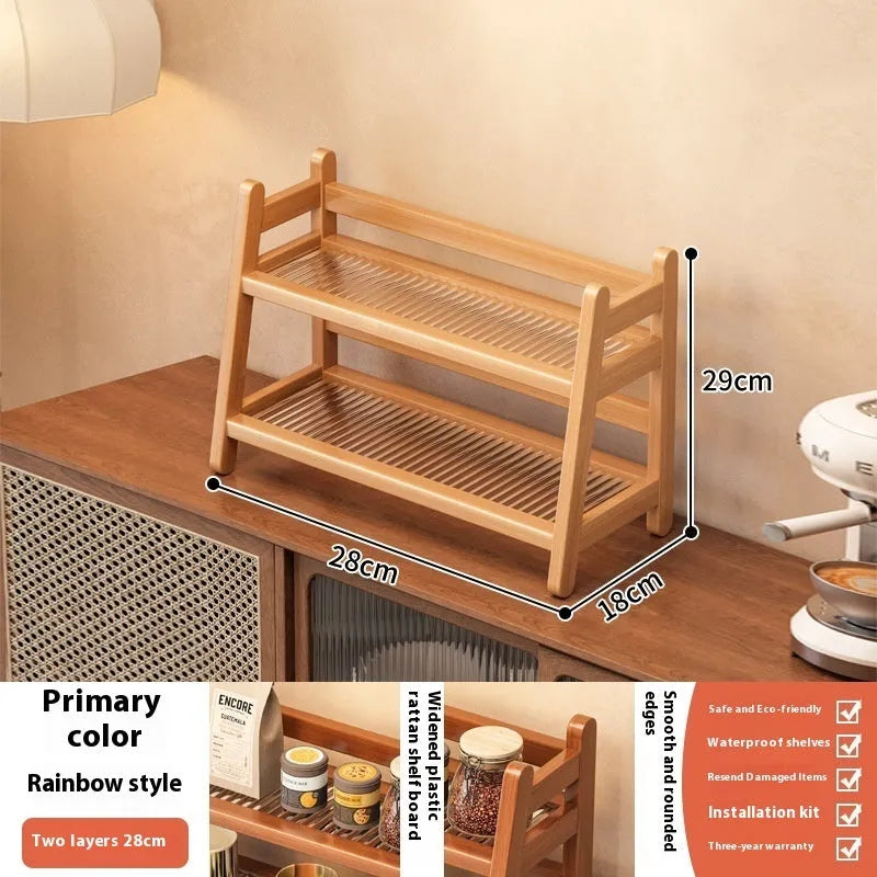 Simple modern bamboo and acrylic multi-purpose table top storage rack for teacups and tea sets