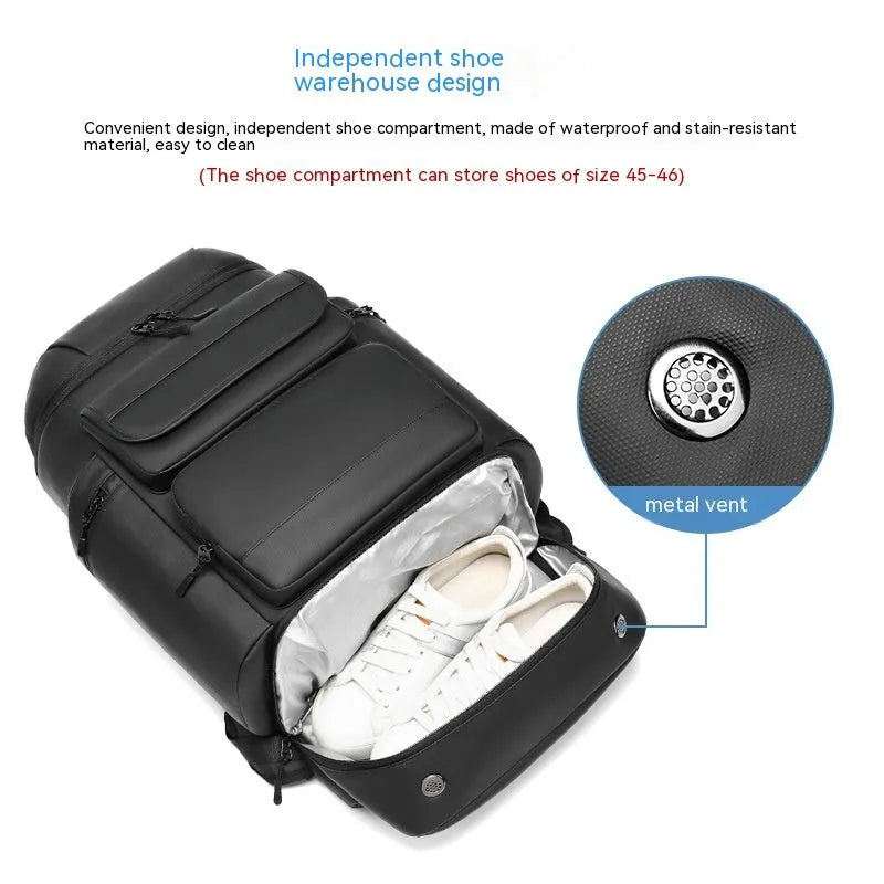 Men's 21 inch large capacity outdoor waterproof backpack in Oxford cloth with curved shoulder straps, solid colour design
