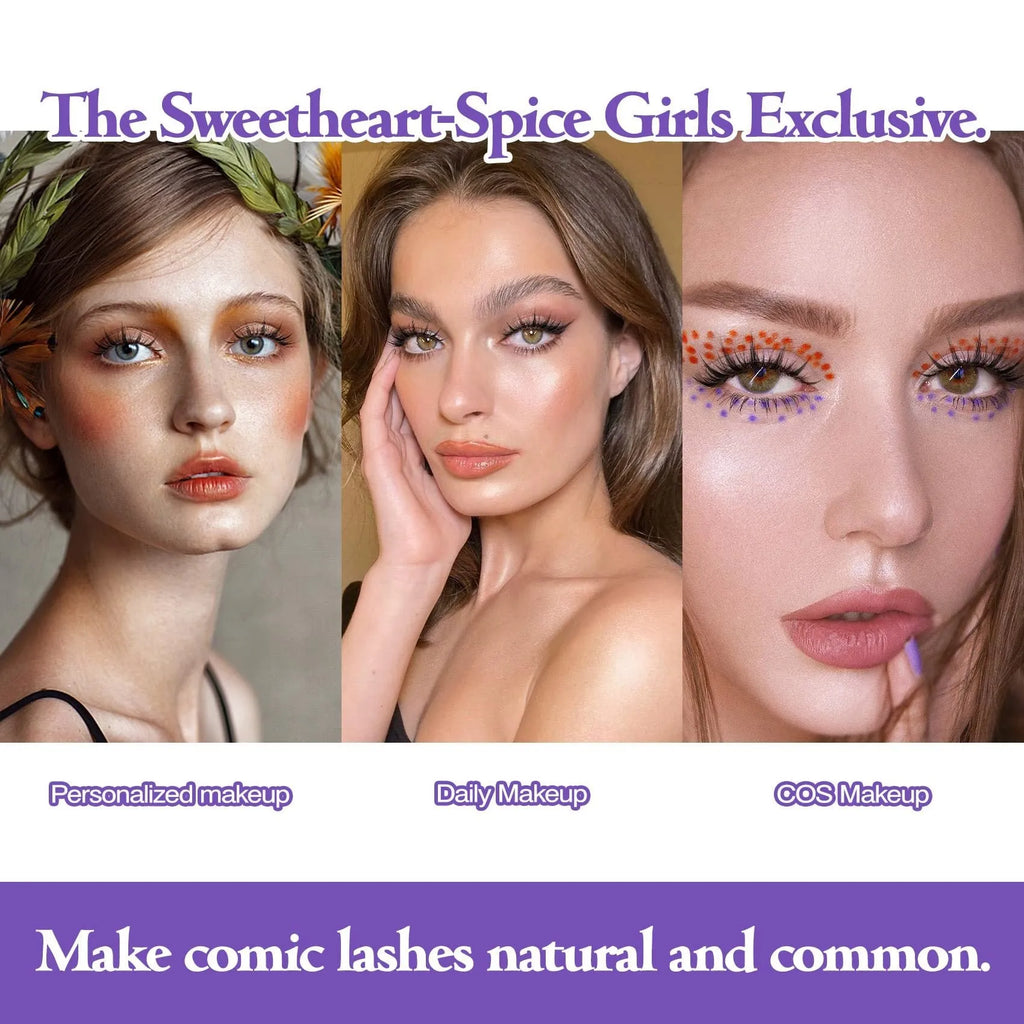 Pack of manga-style false eyelashes showing three wispy styles 007, 008, 009 for anime cosplay makeup.