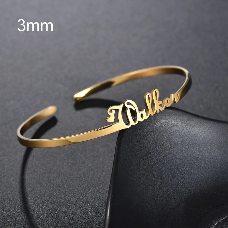 Custom name bracelet stainless steel silver finish with engraved text 6mm width