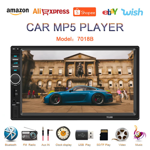 Black 7-inch dual spindle vehicle MP5 player with Bluetooth and reversing function on car dashboard