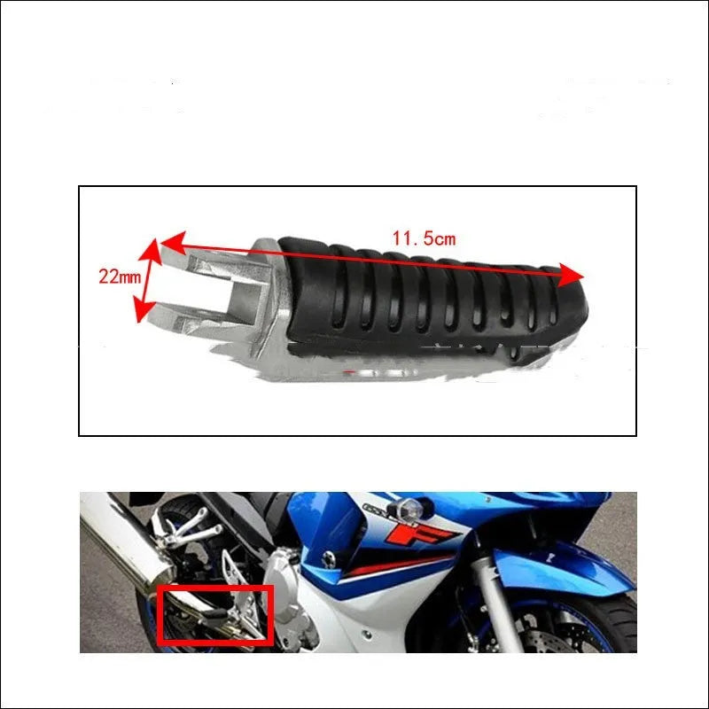 Black aluminium alloy motorcycle footpeg set for Suzuki models including Hayabusa and V-Strom.