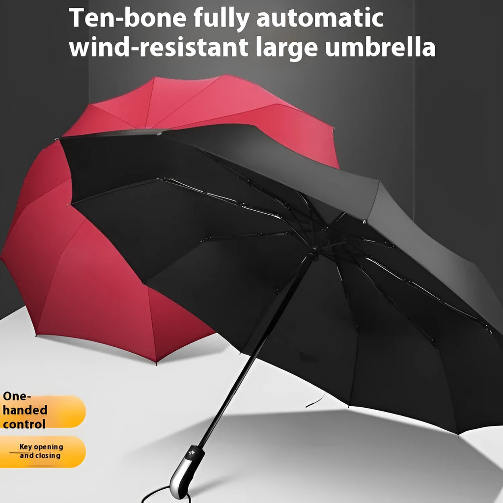 Triple-folding business promotional umbrella with automatic open mechanism and steel ribs