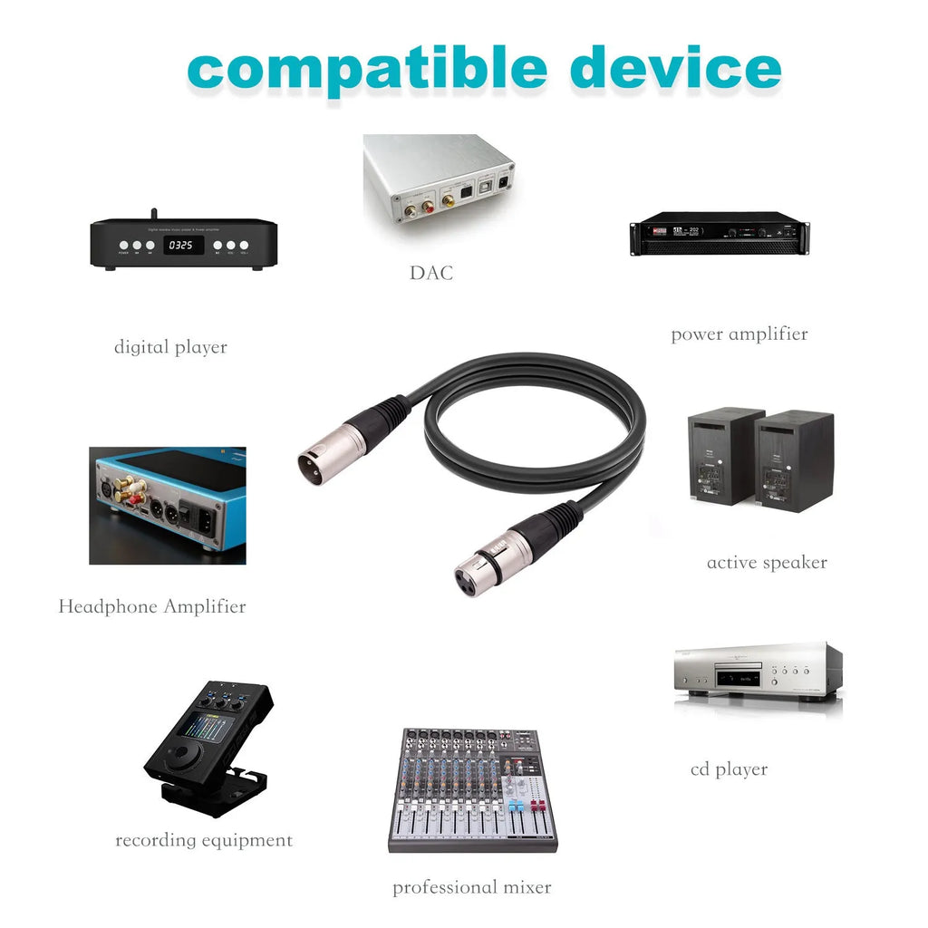 Full balance cannon microphone audio cable 1.8m with nickel-plated XLR connectors, black colour option
