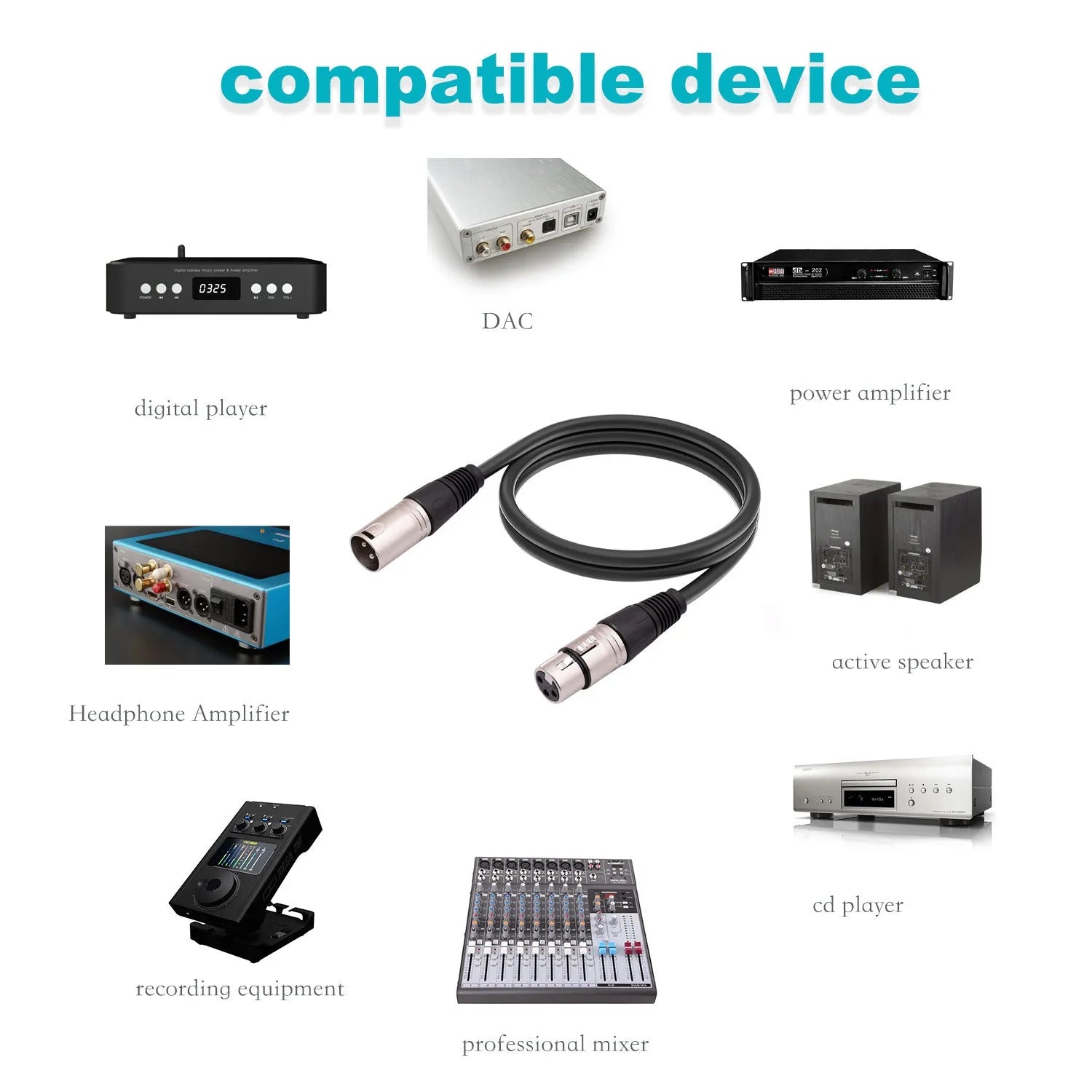 Full balance cannon microphone audio cable 1.8m with nickel-plated XLR connectors, black colour option