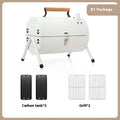 White round chimney oven style portable charcoal grill with detachable components for frying and baking