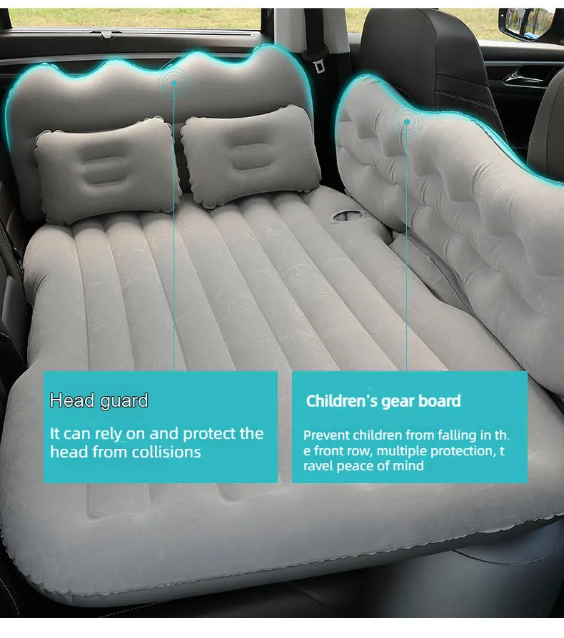 Inflatable car bed with split design, thickened high-density flocking fabric, in black colour